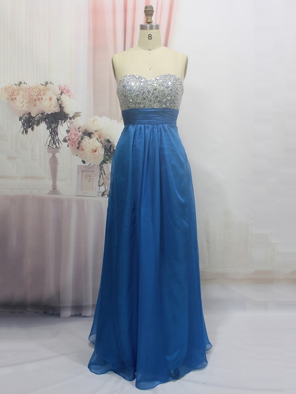 Sweetheart Chiffon Crystal Detailing Floor-length Royal Blue Juniors Prom Dress #LDB020100563