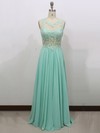 Scoop Neck Appliques Lace Open Back A-line Sage Chiffon Prom Dress #LDB020100565