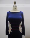 Scoop Neck Royal Blue Jersey Pearl Detailing Long Sleeve Sheath/Column Prom Dresses #LDB020100566