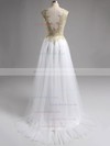White Tulle Scoop Neck Crystal Detailing Floor-length Prom Dress #LDB020100568