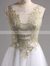 White Tulle Scoop Neck Crystal Detailing Floor-length Prom Dress #LDB020100568