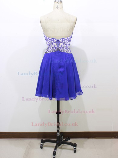 Cute Sweetheart Ruffles Short/Mini Royal Blue Lace Chiffon Prom Dresses #LDB020100581