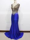 Scoop Neck Black Tulle Elastic Woven Satin Cap Straps Appliques Lace Trumpet/Mermaid Prom Dress #LDB020100584
