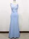 Trumpet/Mermaid Flower(s) Light Sky Blue Lace Tulle Silk-like Satin Scoop Neck Prom Dresses #LDB020100585