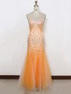 Beautiful Trumpet/Mermaid Orange Tulle with Crystal Detailing Sweetheart Prom Dresses #LDB020100593
