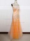 Beautiful Trumpet/Mermaid Orange Tulle with Crystal Detailing Sweetheart Prom Dresses #LDB020100593