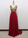 V-neck Open Back Claret Chiffon Tulle with Appliques Lace Empire Prom Dress #LDB020100602