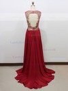 V-neck Open Back Claret Chiffon Tulle with Appliques Lace Empire Prom Dress #LDB020100602