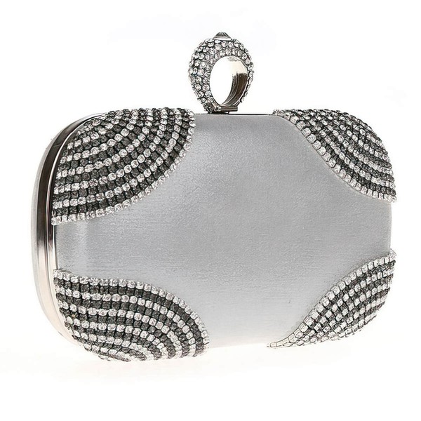 Silver Polyester Ceremony&Party Crystal/ Rhinestone Handbags #LDB03160009