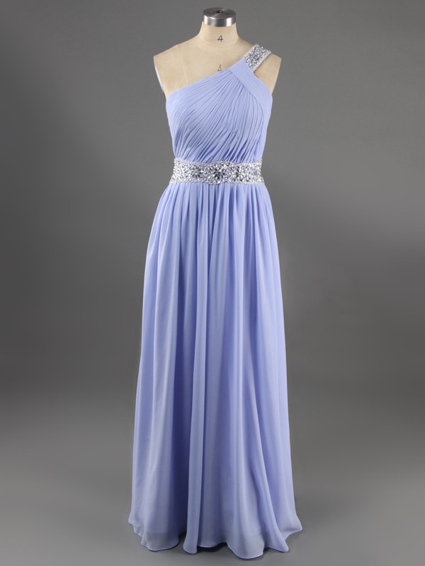 Luxurious One Shoulder Royal Blue Chiffon with Beading Sheath/Column Prom Dress #LDB02014536
