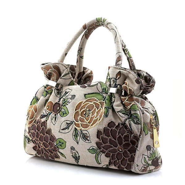 Black Linen Casual & Shopping Flower Handbags #LDB03160192