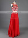 Floor-length Tulle Chiffon Beading Boutique Scoop Neck Two Piece Red Prom Dresses #LDB02017344