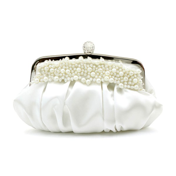 Black Silk Wedding Imitation Pearl Handbags #LDB03160248