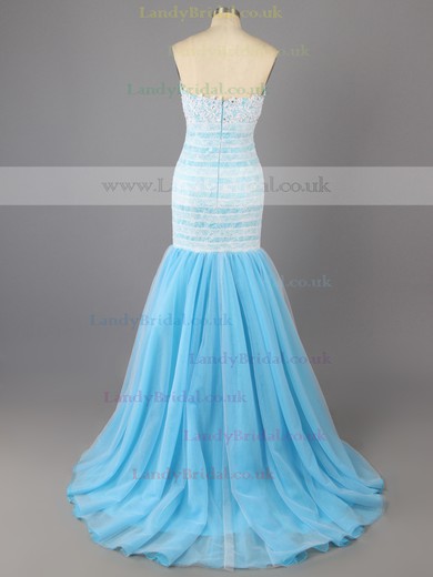 Tulle with Appliques Lace Coolest Trumpet/Mermaid Strapless Blue Prom Dresses #LDB02017370
