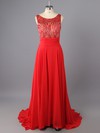 Amazing Red Scoop Neck Chiffon Tulle with Beading Long Prom Dress #LDB02017376