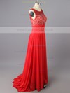 Amazing Red Scoop Neck Chiffon Tulle with Beading Long Prom Dress #LDB02017376