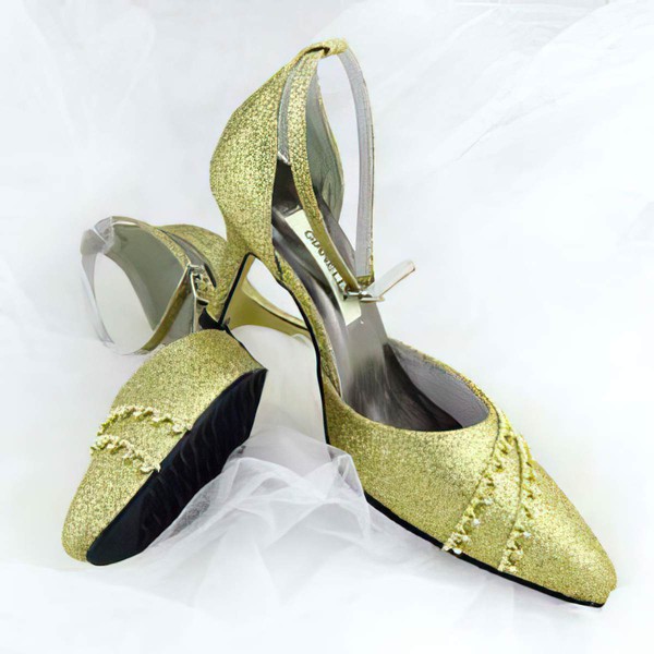 Women's Sparkling Glitter with Buckle Crystal Stiletto Heel Closed Toe Pumps #LDB03030009