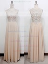 Juniors Chiffon Tulle with Beading Champagne Scoop Neck Long Prom Dress #LDB02017391