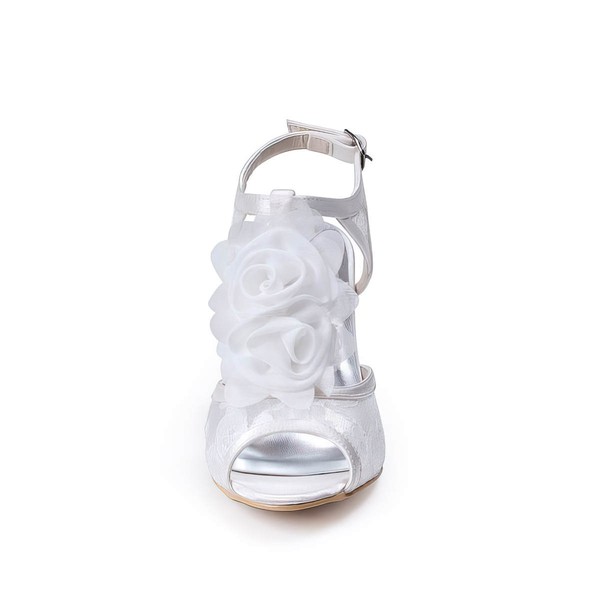 Women's Lace with Buckle Flower Spool Heel Pumps Sandals Peep Toe #LDB03030032