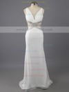 Good Trumpet/Mermaid V-neck White Chiffon Beading Open Back Prom Dress #LDB02017424