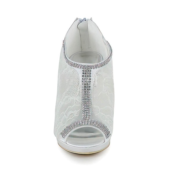 Women's Lace with Zipper Crystal Stiletto Heel Pumps Peep Toe Platform #LDB03030050
