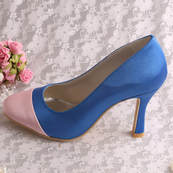 Women's Satin   Spool Heel Pumps Closed Toe #LDB03030053