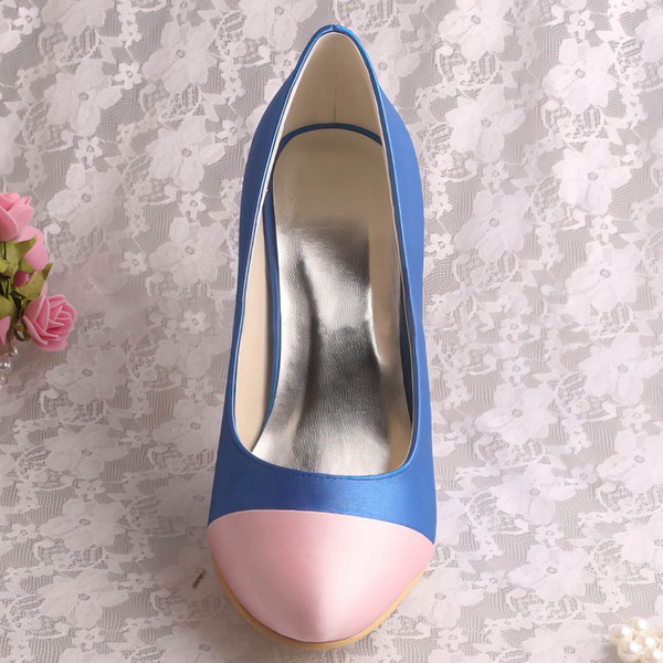 Women's Satin   Spool Heel Pumps Closed Toe #LDB03030053