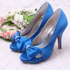 Women's Satin with Bowknot Crystal Hollow-out Stiletto Heel Pumps Sandals Peep Toe #LDB03030075