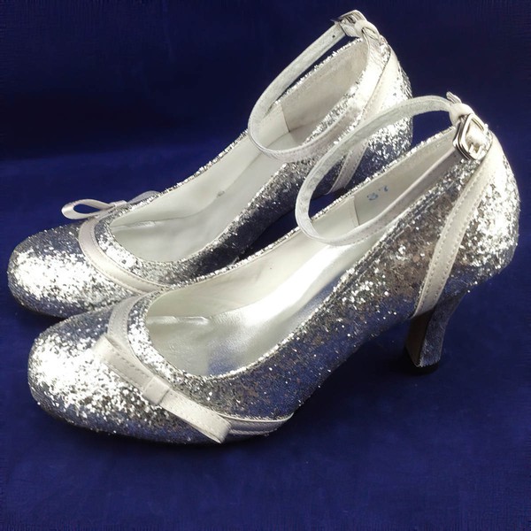 Women's Sparkling Glitter with Buckle Bowknot Kitten Heel Pumps Closed Toe #LDB03030082