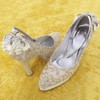 Women's Lace with Crystal Buckle Stiletto Heel Pumps Closed Toe #LDB03030092