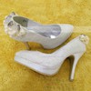 Women's Lace with Satin Flower Sequin Stiletto Heel Pumps Closed Toe #LDB03030093