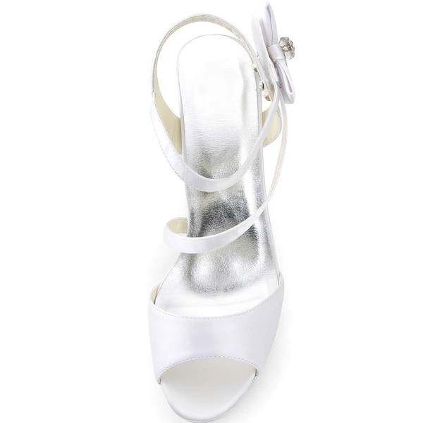 Women's Satin with Rhinestone Bowknot Stiletto Heel Pumps Sandals Platform Slingbacks #LDB03030097