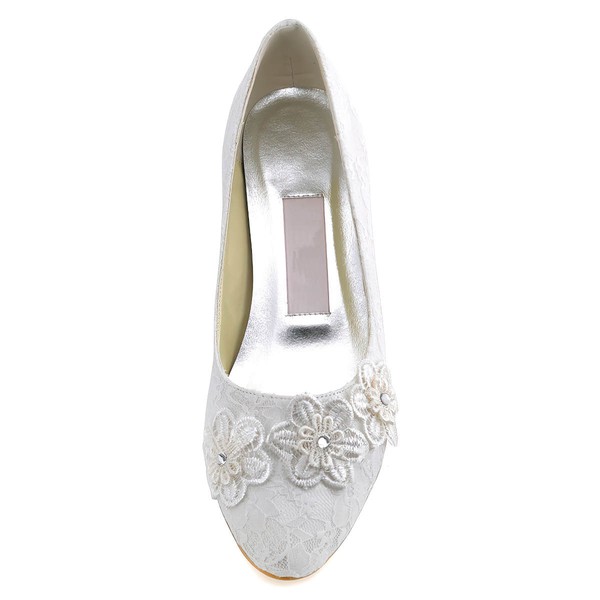 Women's Lace with Flower Crystal Low Heel Pumps Closed Toe #LDB03030107