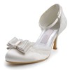 Women's Satin with Buckle Bowknot Stitching Lace Kitten Heel Pumps Closed Toe #LDB03030122