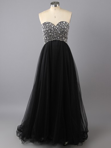 Black Tulle Sweetheart Lace-up Beading Empire Prom Dress #LDB02022525