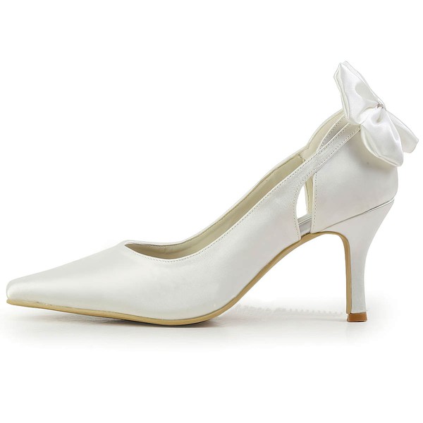 Women's Satin with Bowknot Hollow-out Stiletto Heel Pumps Closed Toe #LDB03030126