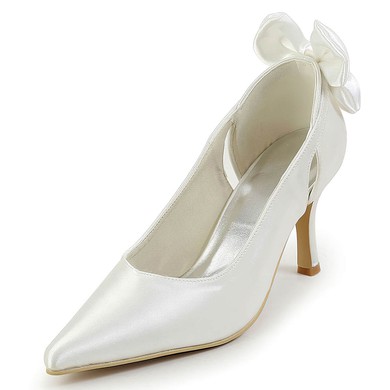 Women's Satin with Bowknot Hollow-out Stiletto Heel Pumps Closed Toe #LDB03030126