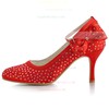 Women's Satin with Buckle Bowknot Crystal Stiletto Heel Pumps Closed Toe #LDB03030131