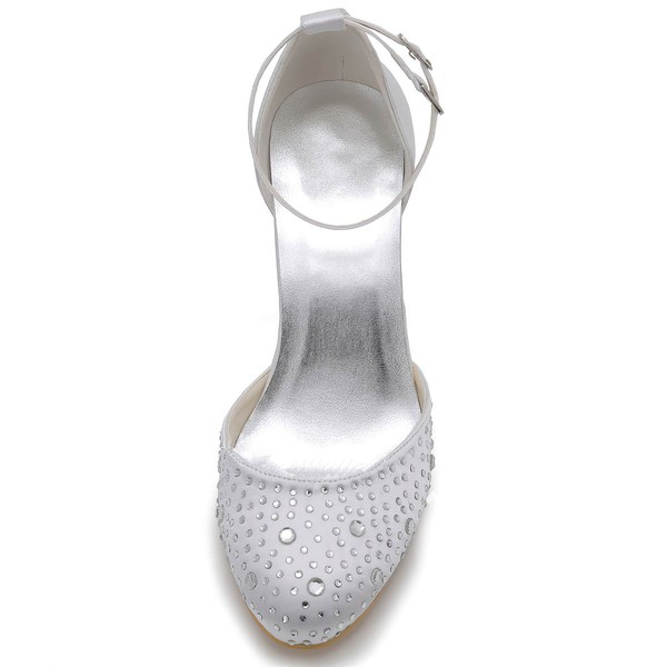 Women's Satin with Buckle Crystal Spool Heel Pumps Closed Toe #LDB03030135