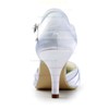 Women's Satin with Buckle Ruffles Crystal Stiletto Heel Pumps Closed Toe #LDB03030145