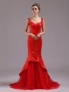 Burgundy Satin Tulle Trumpet/Mermaid Ruffles Sweetheart Cheap Prom Dresses #LDB02023222