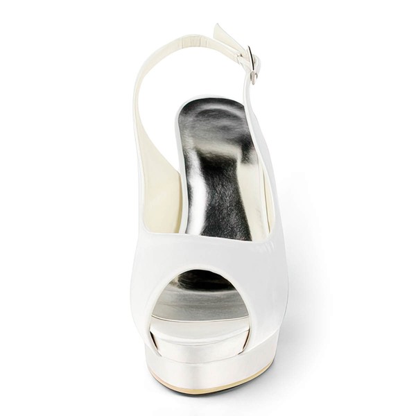 Women's Satin with Buckle Stiletto Heel Sandals Peep Toe Platform Slingbacks #LDB03030159
