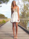Short/Mini White Chiffon and Gold Sequined Crossed Straps Sweetheart Prom Dress #LDB02042066