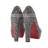 Women's Black Suede Pumps/Closed Toe/Platform with Sequin/Crystal #LDB03030188