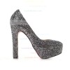 Women's Black Suede Pumps/Closed Toe/Platform with Sequin/Crystal #LDB03030188