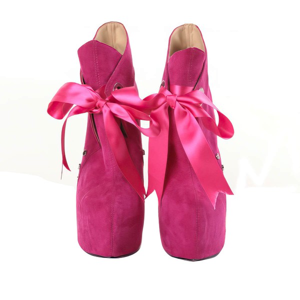 Women's Fuchsia Suede Pumps/Closed Toe/Platform with Lace-up #LDB03030191