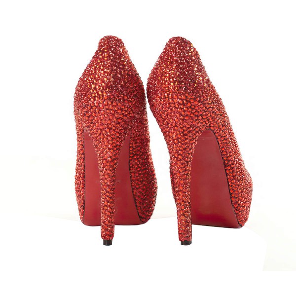 Women's Red Suede Pumps/Closed Toe/Platform with Crystal