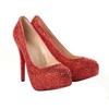 Women's Red Suede Pumps/Closed Toe/Platform with Crystal #LDB03030198