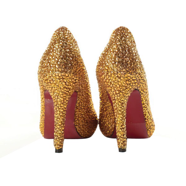 Women's Gold Suede Pumps/Closed Toe with Crystal #LDB03030202