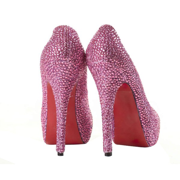 Women's Fuchsia Suede Pumps/Closed Toe/Platform with Crystal #LDB03030203